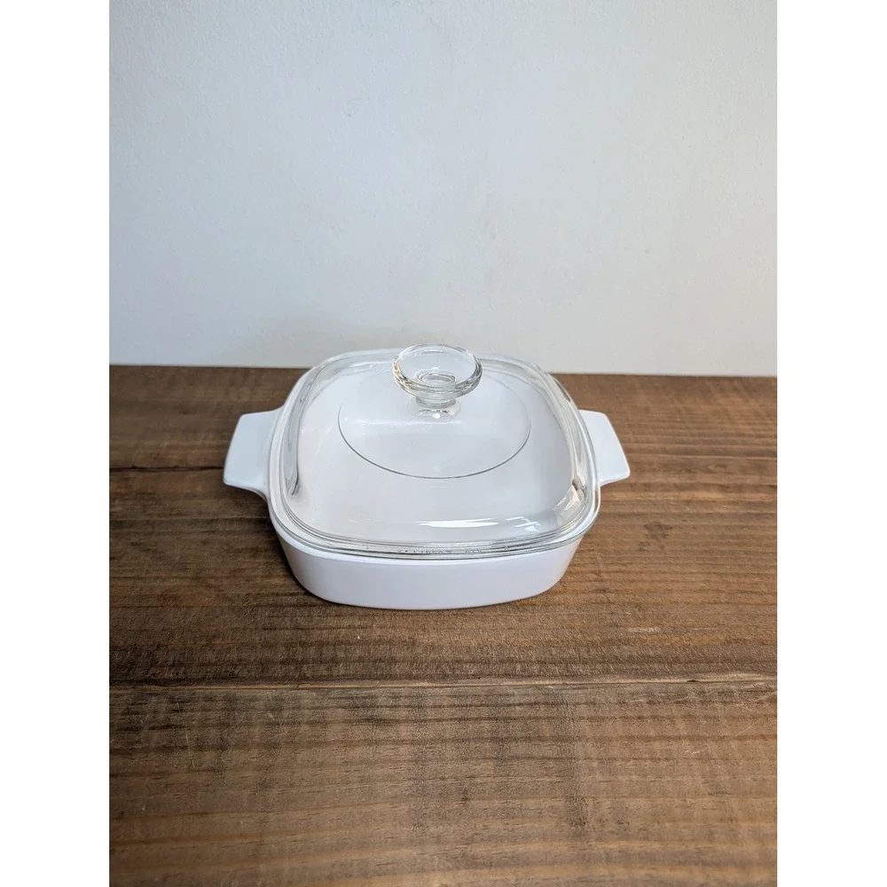 Corning Ware A-1-B 1L White Square Vtg Casserole Dish Pyrex A7C Glass Lid USA